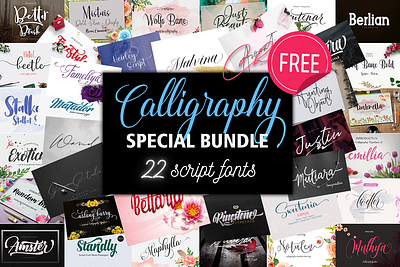 (FREE) Calligraphy Special Bundle alphabetical branding bundle business calligraphy design fonts free illustration letters logo