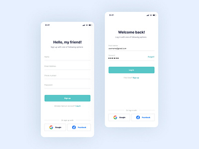 Sign up and log in page | Mobile App Design | Daily UI 001 android clinic dailyui design flatdesign googlematerial hospital humaninterfacedesign inspiration interface ios login medicine minimal mobile mobileapp signup typography ui ux