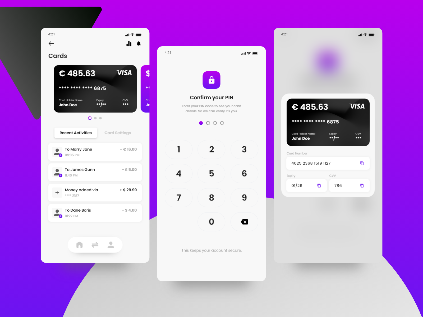 Cards View & Card Details Screen - International Banking App by Hammad ...