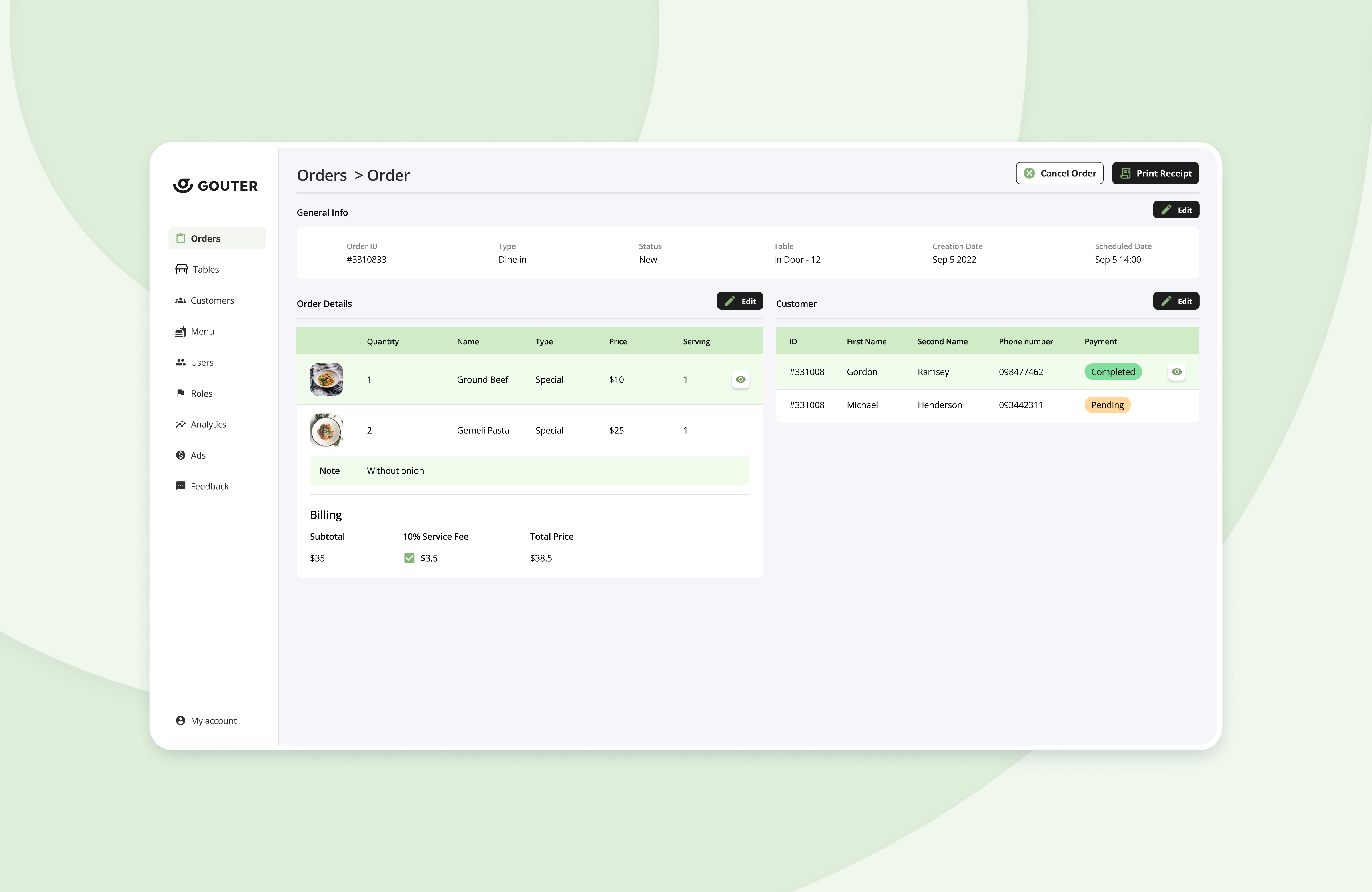 Gouter - Admin Portal for Restaurant Management admin admin portal colors delivery app desktop food food admin portal food app food delivery food order food website order restaurant restaurant restaurant admin restaurant app restaurant back table management tables ui user experience ux