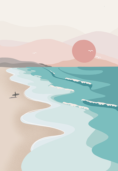 soft sunset on the beach design graphic design illustration vector