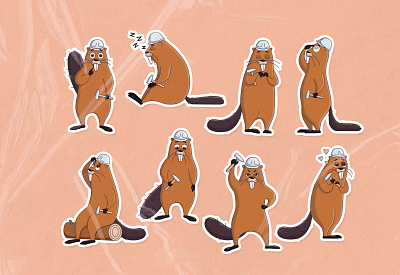 Beaver stickers art beaver builder character graphic design illustration moscow print sketch social media sticker stickerpack vector