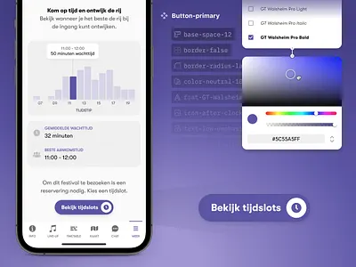Follow the Beat festival styling editor app bar chart busyness chart busyness checker chart color picker custom theming design primitives design system design tokens festival festival app font picker native app theming tokens ui user interface ux