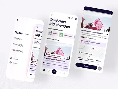 Donation App UI app branding design donate graphic design help illustration landingpage logo mobileapp popular trendy ui uiux ux vector