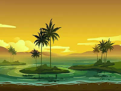 Islands background education environment illustration islands landscape mountains nature palm sea sky tree vector