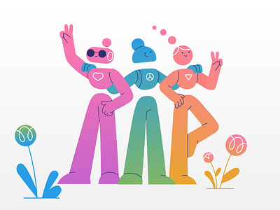 Women's Day ✌️🌈✨🤖 8th of march character flowers gradient illustration march rainbow robots vector women womens day