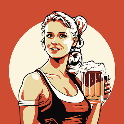 Woman with beer adobe illustration beautiful beer flat girl illustration lineart vector woman
