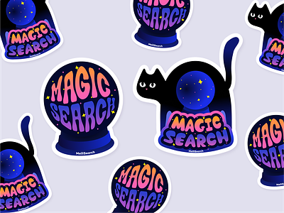 Magic search black cat font fortune telling lettering magic meilisearch psychic sticker