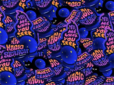 Magic search black black cat blue cat colors design font fortune telling gradient illustration lettering psychic sticker stickers typeface