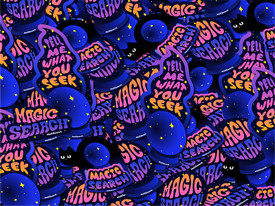 Magic search black black cat blue cat colors design font fortune telling gradient illustration lettering psychic sticker stickers typeface