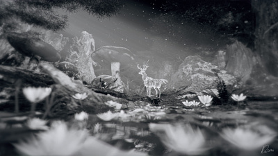 CGI - Deer BW 3d black deer forest render visualization white