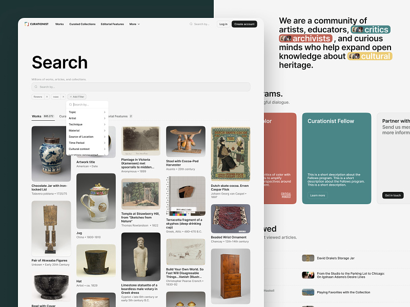 Simple, modern UX/UI for historical artwork. art artwork clean design digital keyword search significa ui ux web web design website
