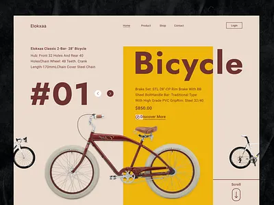 Bicycle Web Interface bicycle bike bike website cyclist e commerce website ecommerce interface landing page product product landingpage retro style ride sport vintage web web design web header web interface web ui website