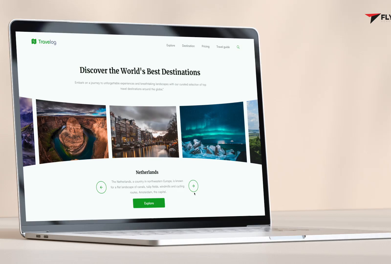 Travelog Travel Destination site Landing Page by Flycatch on Dribbble