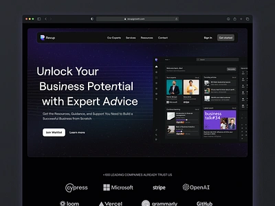 Revup - Expert Advice And Resources For Entrepreneurs business clean coaching dark mode dark theme design entrepreneur expert figma finance gradient landing page minimal ui ui design uxui web web design website