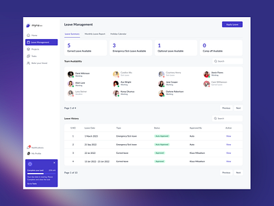 Leave Management design minimal ui web