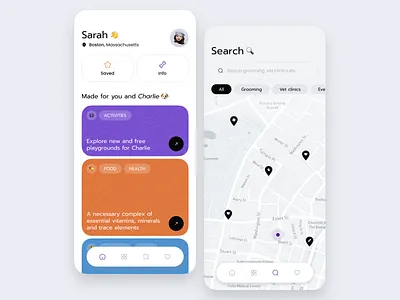 Petsy App app cards design ios iphone map mobile mobile app news pet pet app pets search ui vet