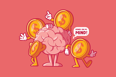 Money on my Mind! brain character colors design funny graphic illustration logo money vector