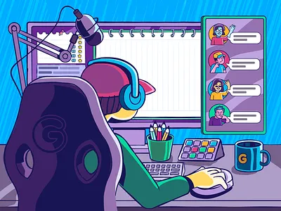 Gartic Show Illustrations app draft game gamer gartic pc people shapes skirbbl startup stream streamer vector