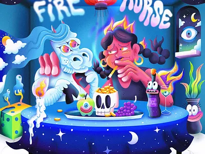 Fire horse art character illustration keuj personnal photoshop psychedelic surrealism