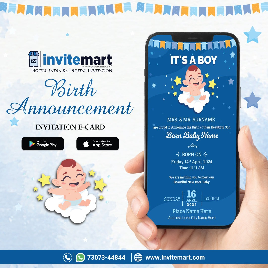 Birthday Announcement and Invitation Card by Invitemart on Dribbble