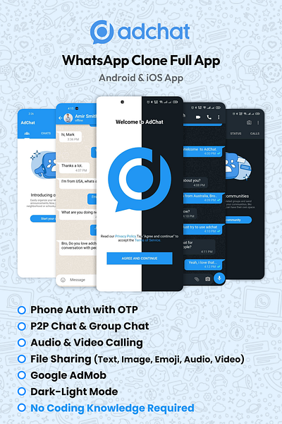 AdChat | Whatsapp Clone | March Sale | CodeCanyon | Envato adchat android animatedvideo appdevs audiocall chatfield chatting codecanyon discountoffer envato fullapp functional ios marchsale motion graphics p2pchat promotionalvideo structure videocall whatsapp