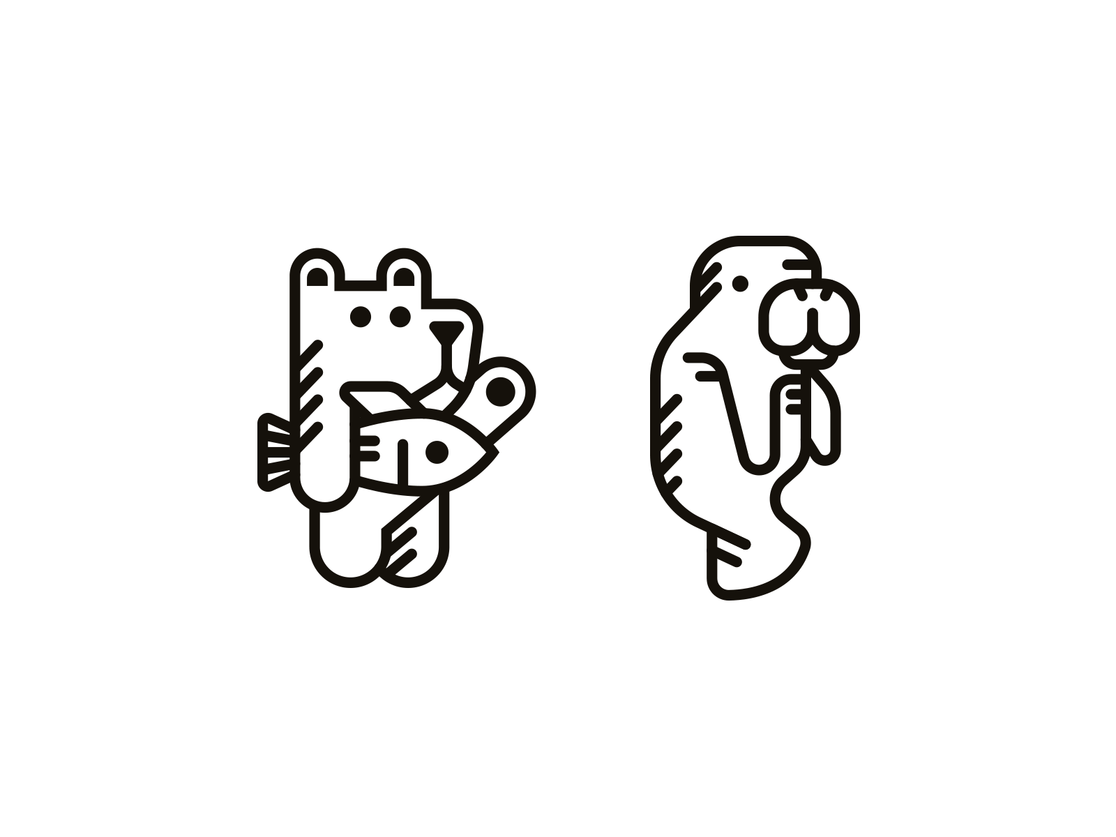 A bear and a manatee animal bear brand branding character design elegant illustration line linear logo logotype manatee mark mascot minimalism minimalistic modern sign wild