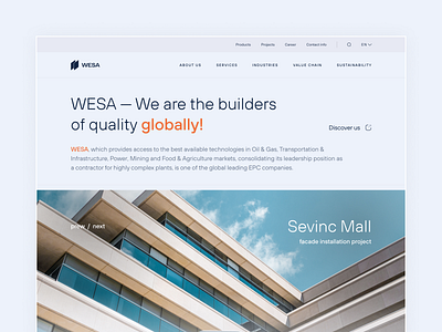WESA Construction Company Website architecture business company construction corporate design home page minimal services ui ux web website