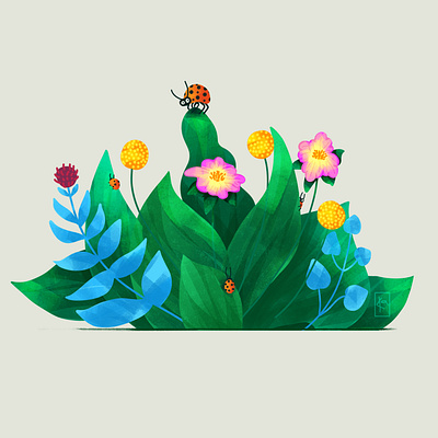 Plants and ladybugs illustration