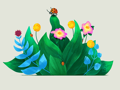 Plants and ladybugs illustration