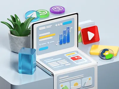 Landing page constructor 3d art blender blue bubble business design diagram flower illustration landing notebook object page quiz quizzes site ui web youtuve