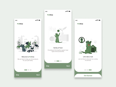 Onboarding screens for PetArea App app design graphic design illustration ui