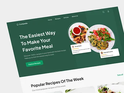 Cookpedia - Food Recipe Landing Page cook cook app cooking cooking app design food food recipe app food recipe landing page landing page landing page design recipe recipe app recipe book restaurant ui ui design uiux ux web design website
