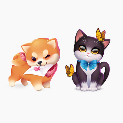 shiba and kitty art cute illustration vector