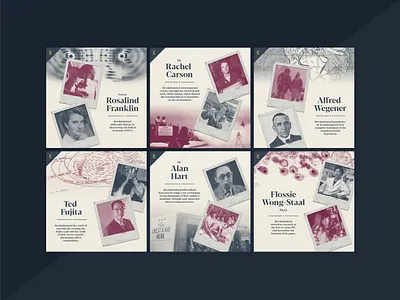 "Simply Science" Social Post Series alan hart alfred wegener design flossie wong staal graphic design highlights instagram rachel carson rosalind franklin science scientists social post technology ted fujita