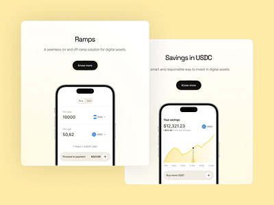 Ramps / Savings in USDC blockchain cards off ramps on ramps ramps savings ui ui design usdc ux design web3 website yellow
