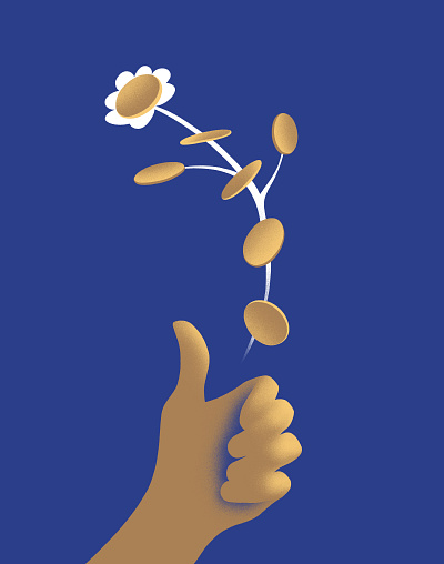 A better reward better coin editorial flip flower gold graphic growing hand illustration minimal reward shade shine sustainability texture thumb