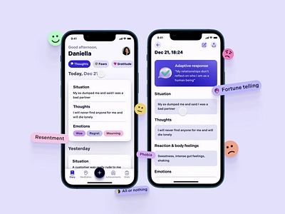 Therapixie — Mental Health Companion App 3d character 3d emojis anger animation app cognitive diary emotions fairy fear gratitude illustration journal mental health motion graphics pixie psychology purple therapy thoughts