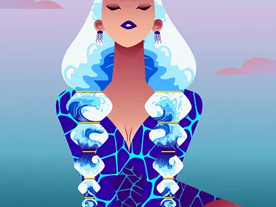 Wave queen art design flat illustration illustration art vector