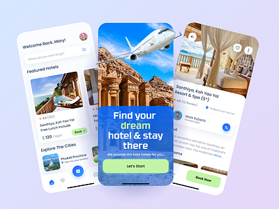 Find your dream hotel 💙 - Booking Travel App app bali book booking app card flight hotel journey mobile app reservation thailand tourism travel traveler traveling app ui ux vacation vacation app