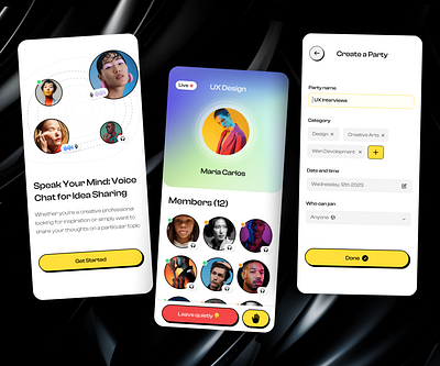 🔊 Voice chats App - UI Mobile App app appdesign appredesign classic clubhouse color figma mobile app modern styleguide ui voice chat yellow