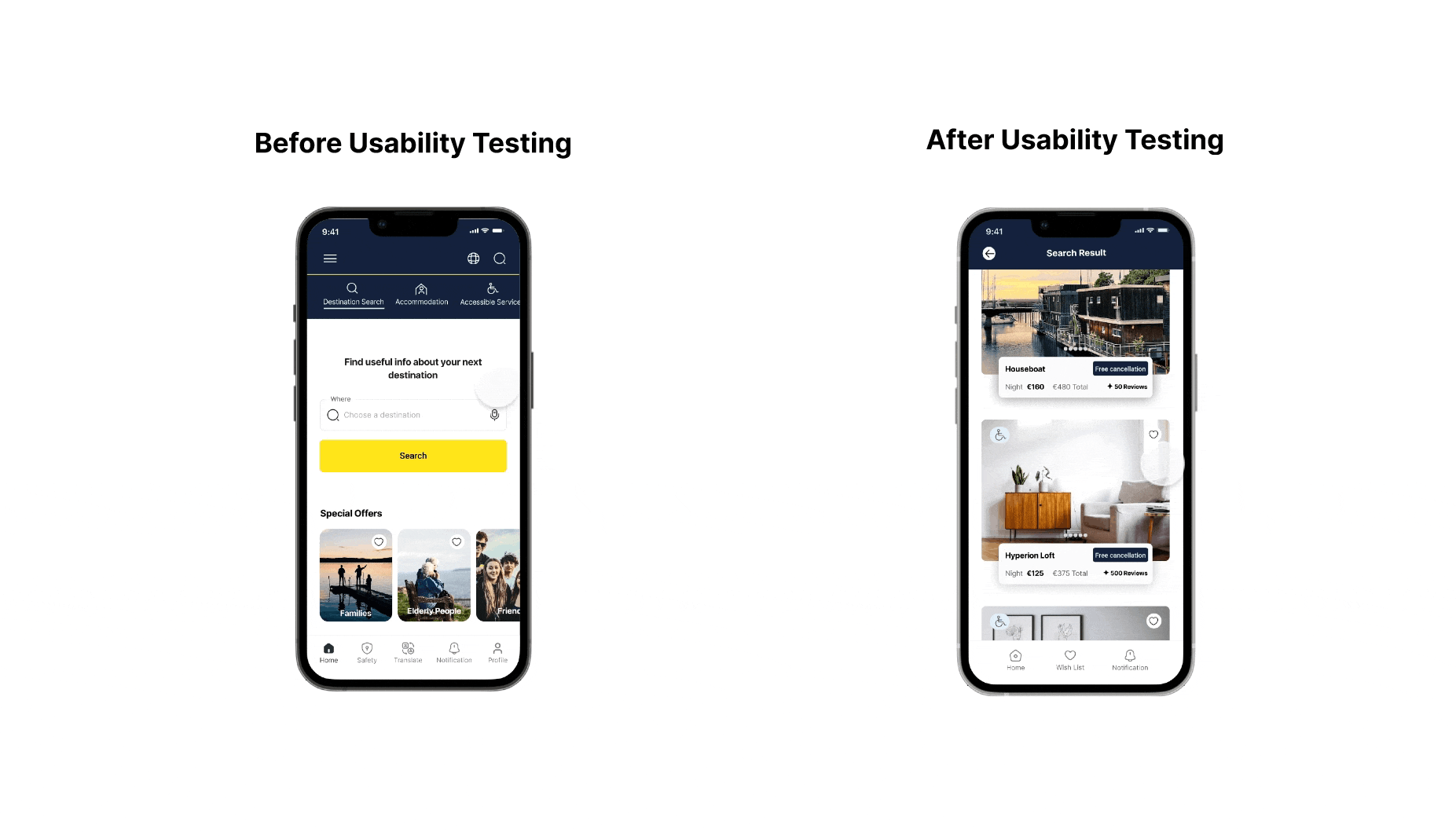 Travel App Prototype: Version 1 & 2 accessibility application case study design design impact figma iteration prototype safety travel travel app traveler ui ui designer usability usability testing user interface ux ui design uxui designer