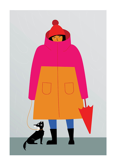 My dog hates stormy weather dog fashion flat illustration illustration illustrator people rain storm vector woman