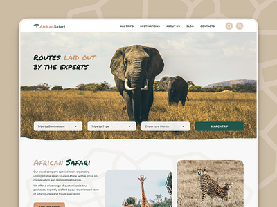 Travel agency website. UX/UI design africa travel design safari travel travel company ui uiux ux uxui webdesign website
