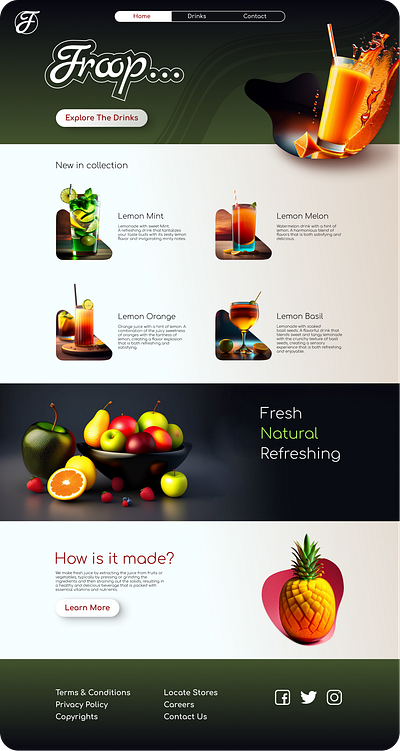 Froop - Landing page app design drinks figma fruits juice landing page product ui ux