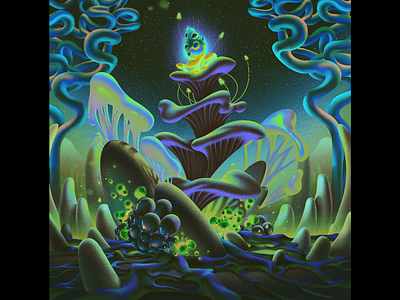 Liquid Planta Seeds artwork chrome cosmos dribbble flower forest green hello hellodribbble hill illustration mushroom music neon planet plant psychedelic sci fi tree