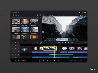 Video editor concept. dark mode design editing software ipad software trending ui video editor