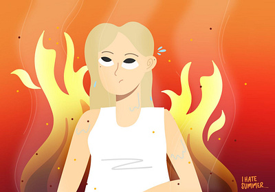 Summer Heat caricature digital art drawing fire heat illustration self portrait summer