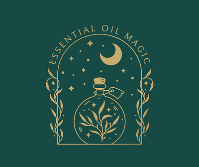 Boho logo for essential oils brand aromatherapy boho bottle branding design emblem essential graphic design herbal herbs line logo magic moon oils potion vector