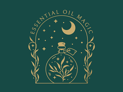 Boho logo for essential oils brand aromatherapy boho bottle branding design emblem essential graphic design herbal herbs line logo magic moon oils potion vector